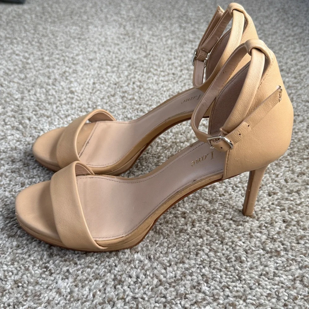 Nude Stiletto Heels Size 8.5 Open Toe Ankle Strap Essex Lane Womens